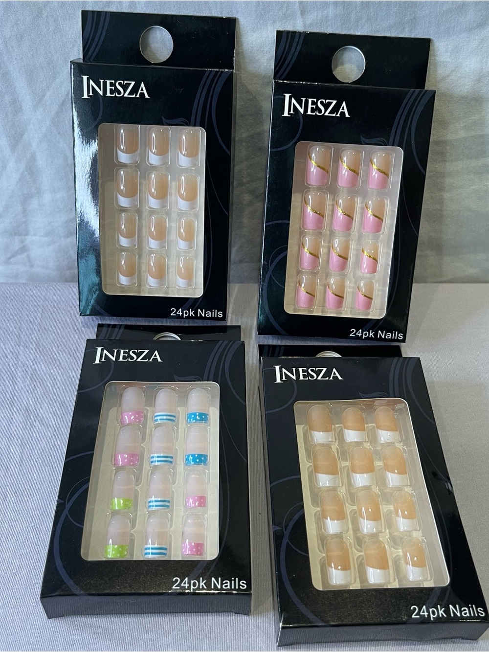 Fake Acrylic Press-On Glue-On Nails 4 pack Medium Length by Inesza Assorted #1